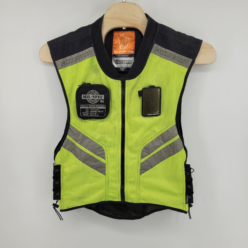Icon Mil-Spec Mesh Vest Mens Super Size Yellow Reflective Hi-Vis Motorcycle